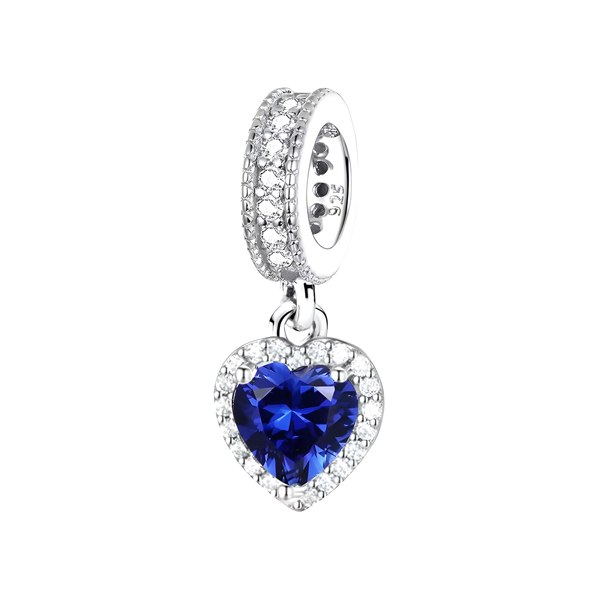 Blue Heart Charm - Sterling Silver Heart Charm For Bracelet
