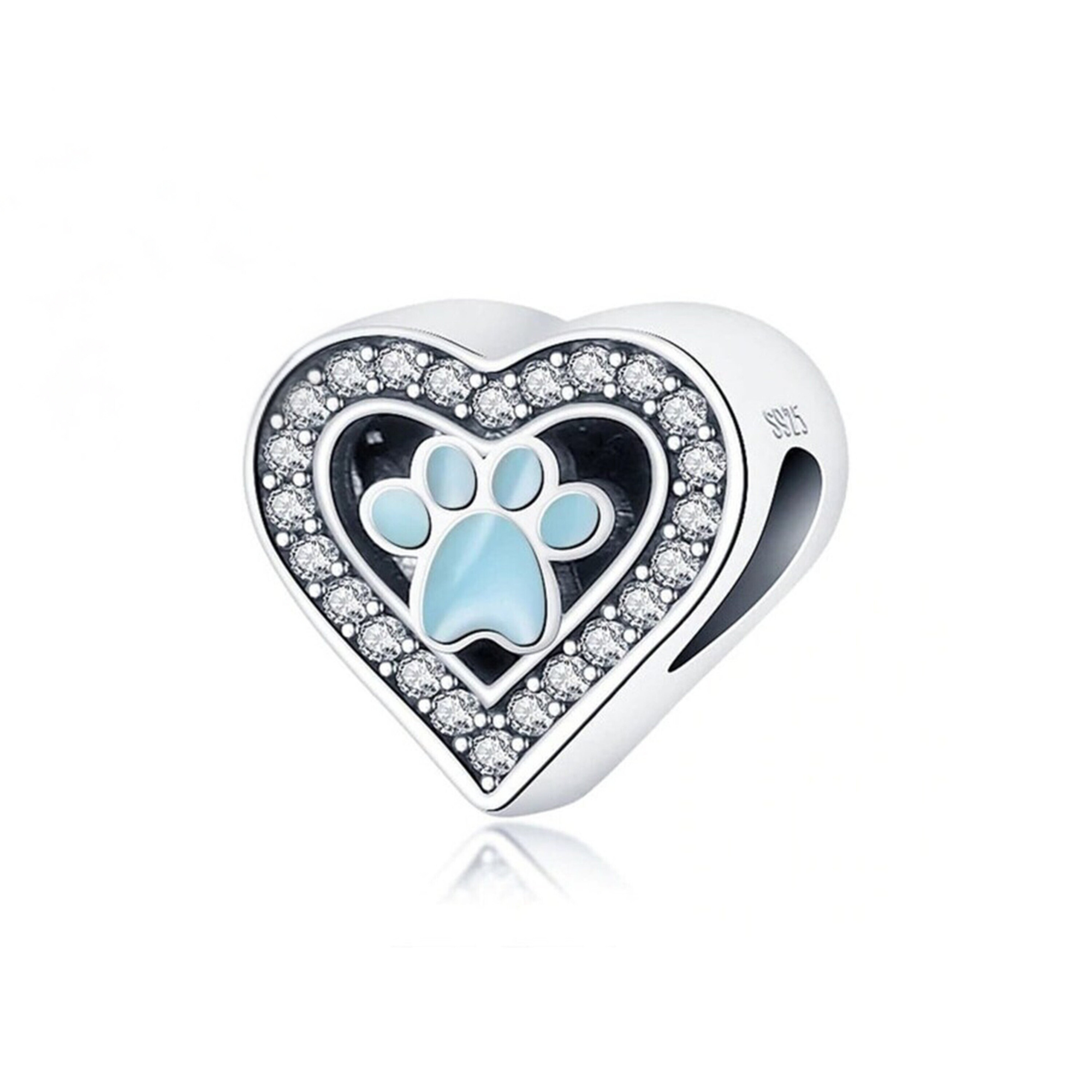 Blue Paw Charm - Sterling Silver Charm For Bracelet