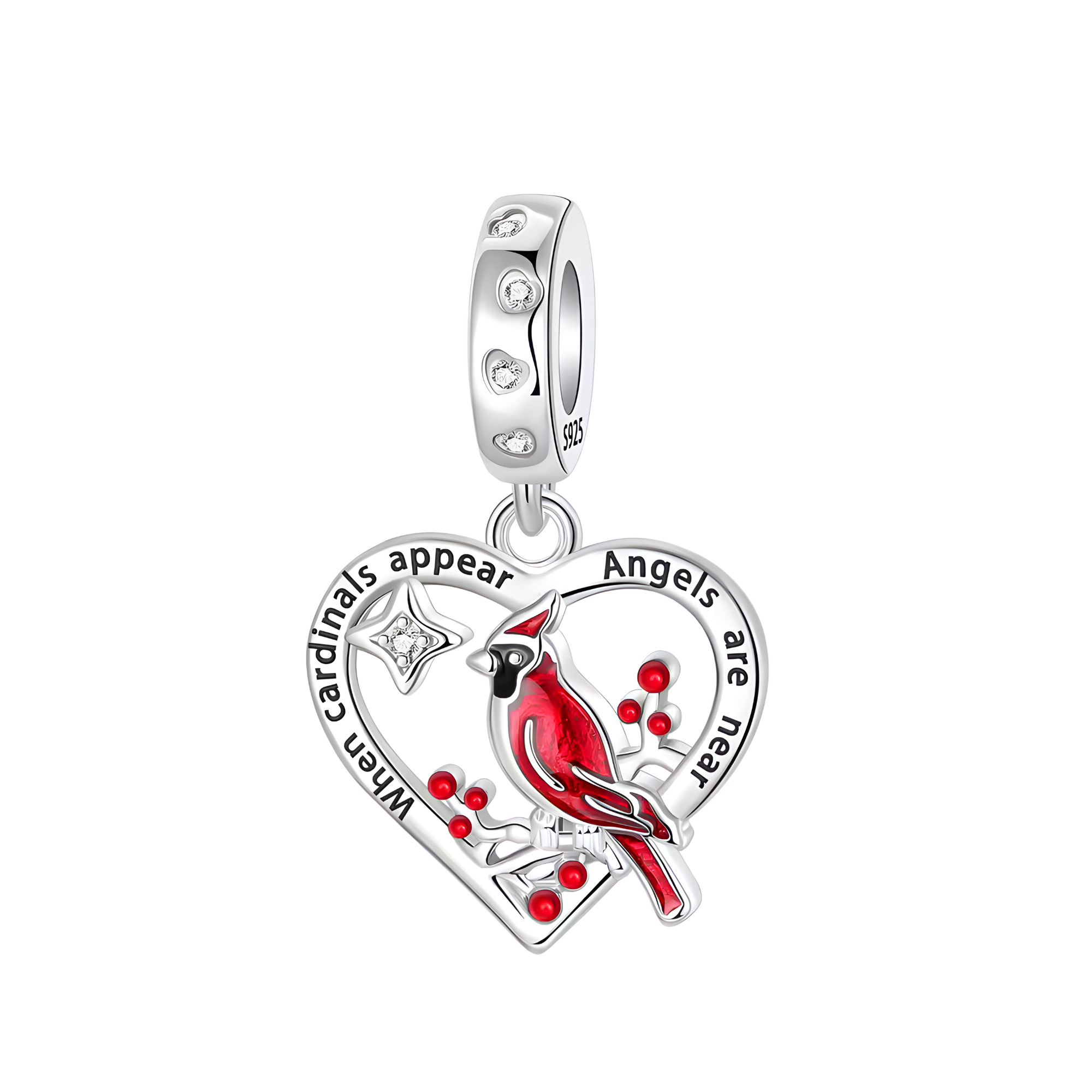 Pandora Fitting Love Bird Charm  - Sterling Silver & Enamel Charm For Bracelet, Birthday Gifts For Her, Red Bird Charm For Bracelet