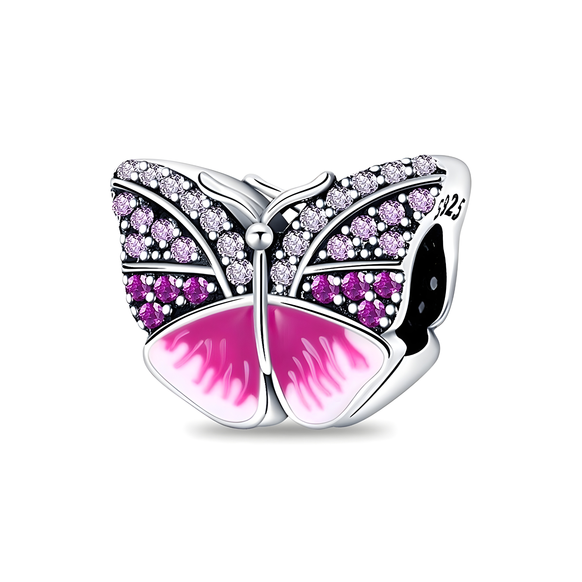 Pink Butterfly Charm - Sterling Silver Charm For Bracelet