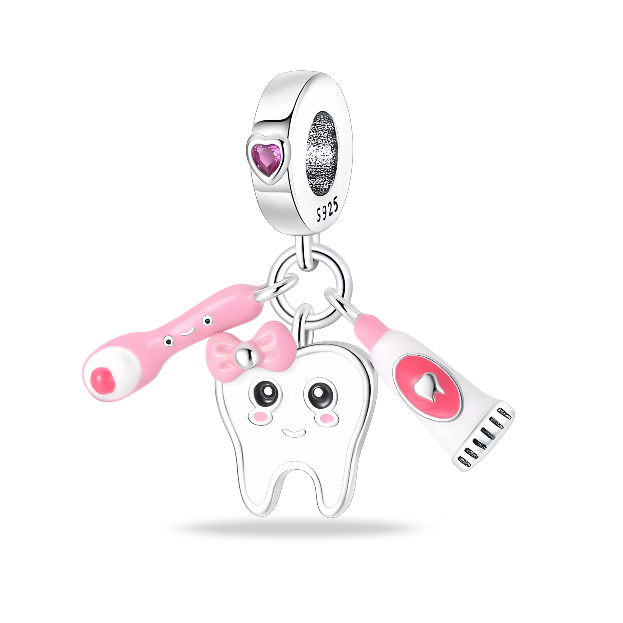 Toothbrush Charm - Sterling Silver & Pink Enamel Toothbrush Charm